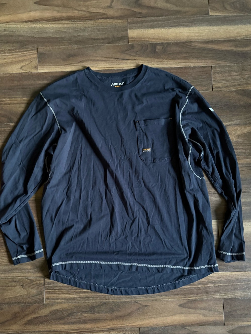 Ariat Navy Long Sleeve Pocket Tee with Contrast Stitching